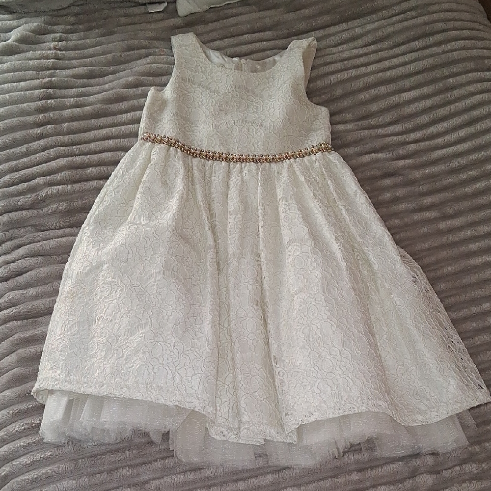 American Princess White Lace Formal Dress with Gold Accent Waist